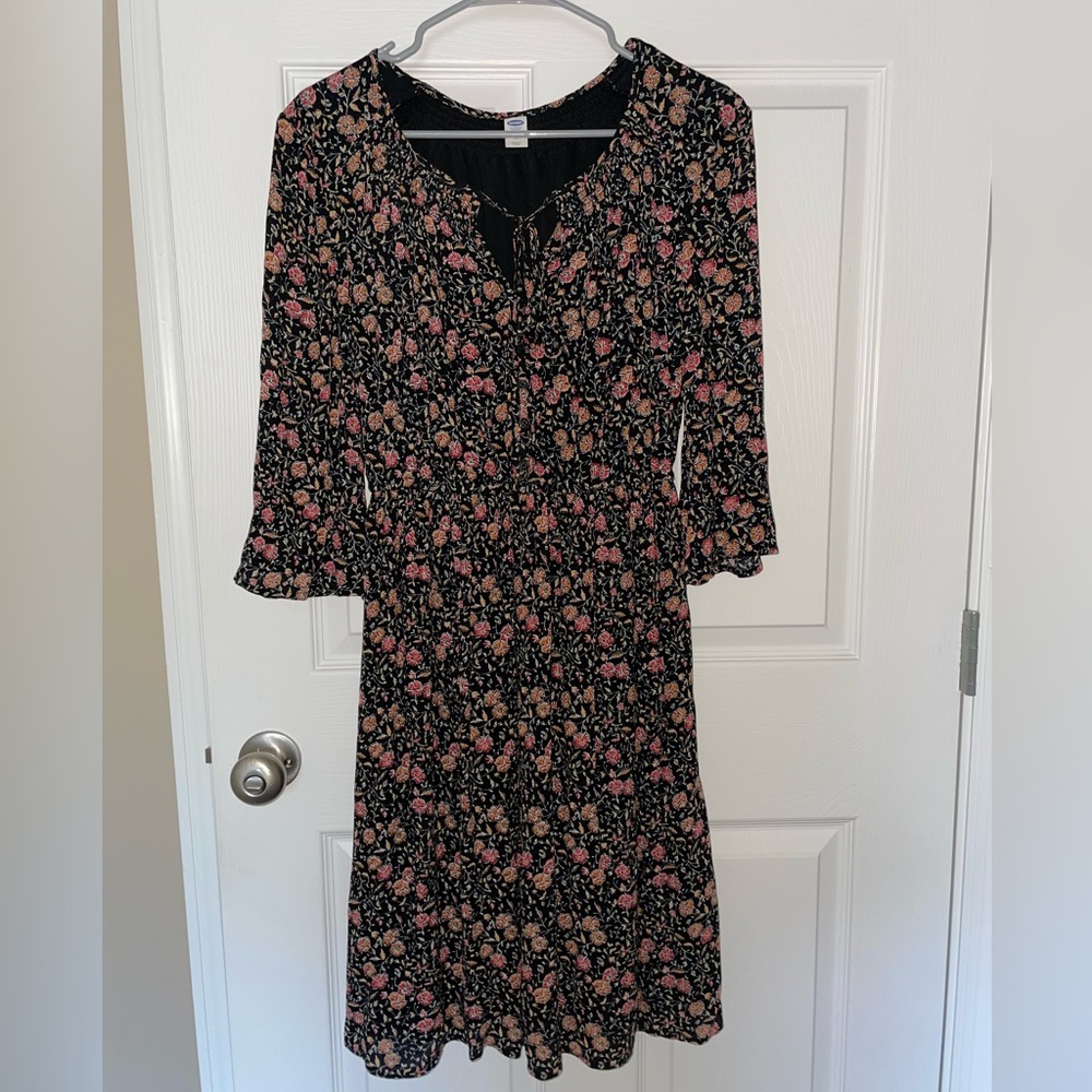 Midi Boho Floral Dress XS black